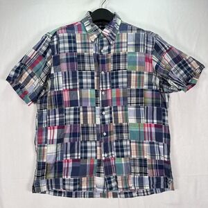 Brooks Brothers Shirt Mens Large Madras Patchwork Plaid Button Down Short Sleeve